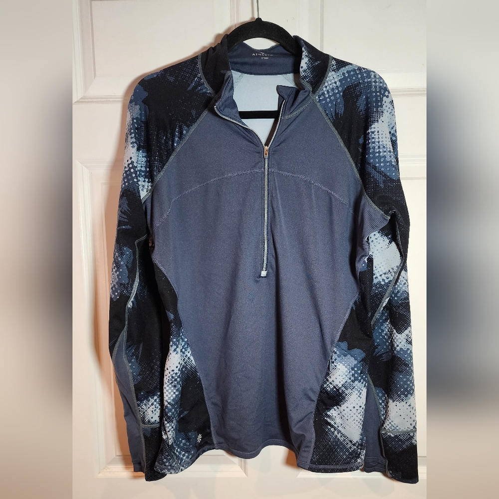 Athleta Running Wild Half Zip Soft Stretchy Blue Athletic Sweater Minor Snags